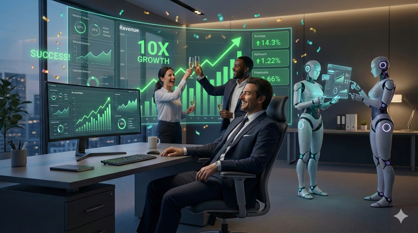 Equipe comemorando resultados